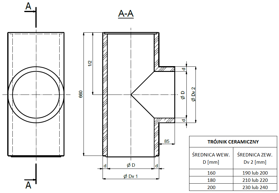 Adapter złączka redukcja na trójnik ceramiczny komin system kominowy